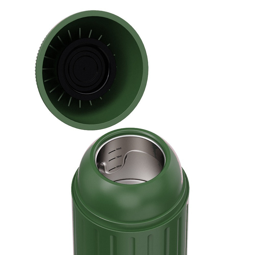 VESPRA V1 Vert Forêt ouverte, réservoir inox de 80 ml avec repères 40, 70 et MAX