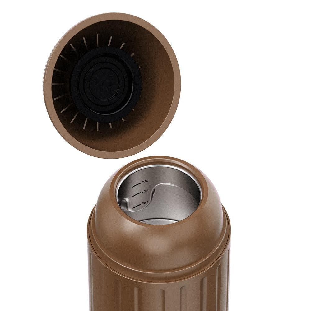 VESPRA V1 Brun Torréfié ouverte, réservoir inox de 80 ml avec repères 40, 70 et MAX